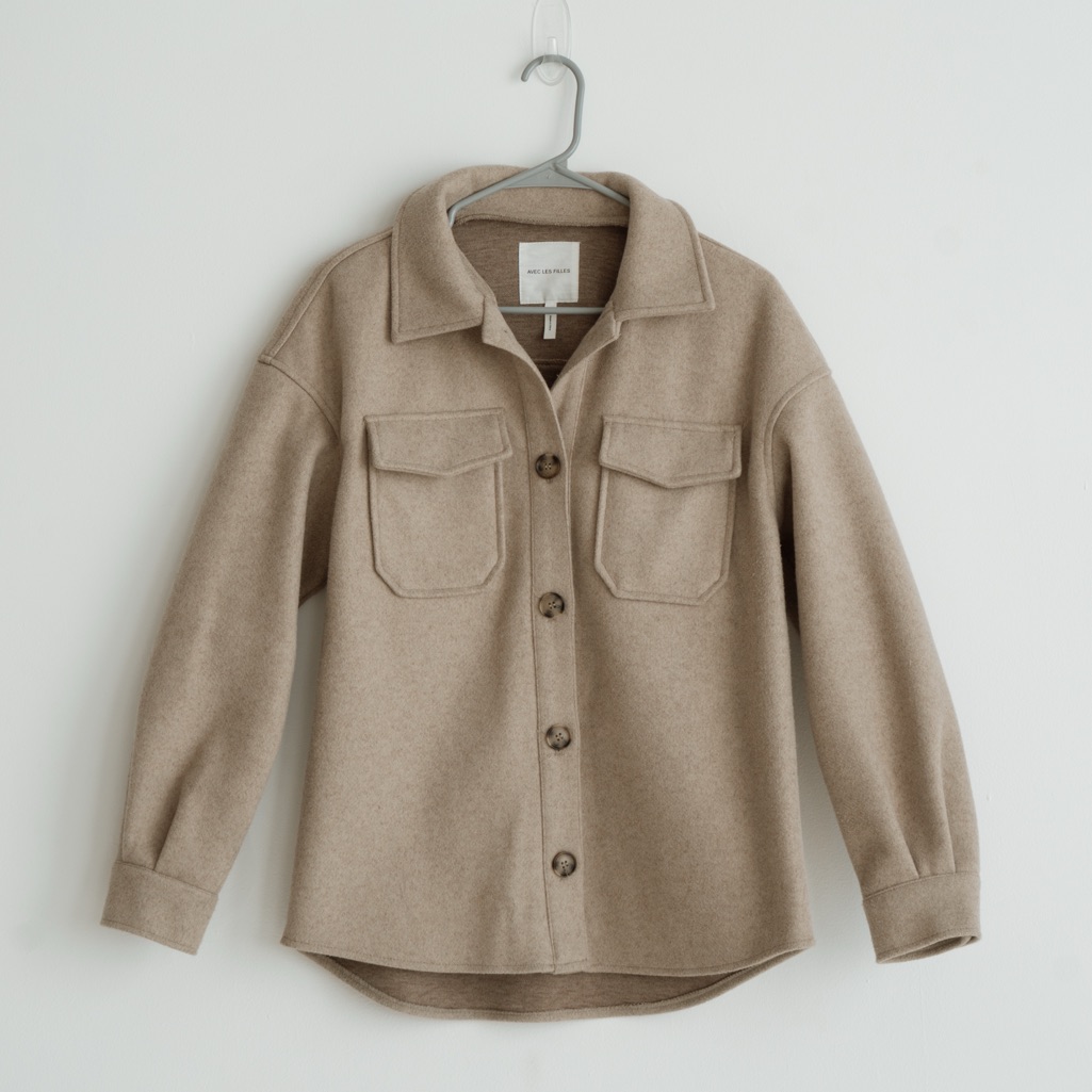 Avec Les Filles Buttondown Shacket In Beige Oat Melange, Size Small